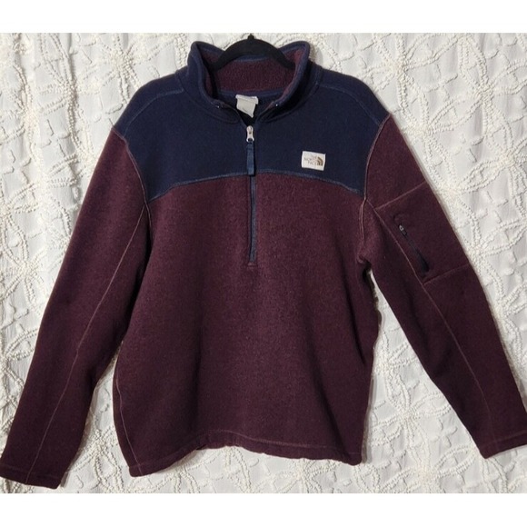 North Face Mens Gordon Lyons Pullover Size XL Maroon‎ Colorblock Q Zip Outdoor